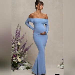 Club L London Powder Blue Off-Shoulder Maternity Dress | Size 6
